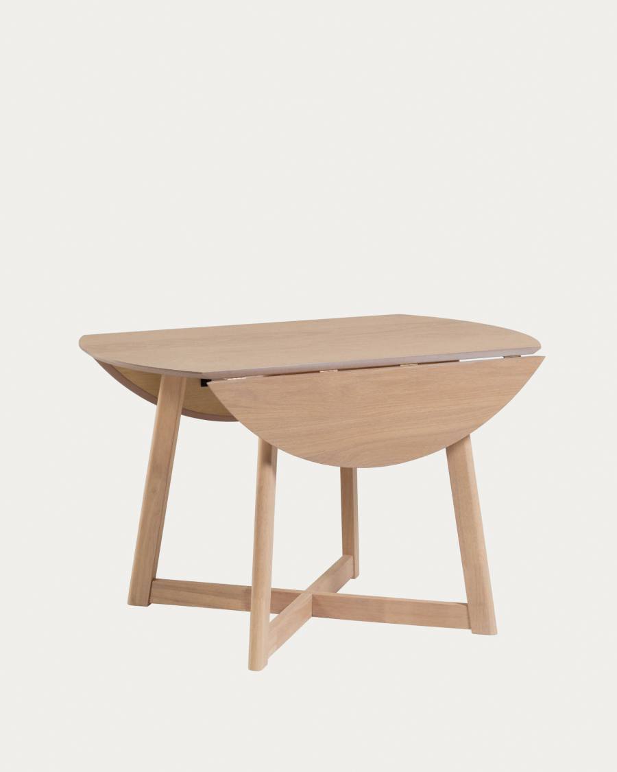 Table ronde extensible Maryse 70(120)x75cm contreplaqué de chêne et pieds en hévéa