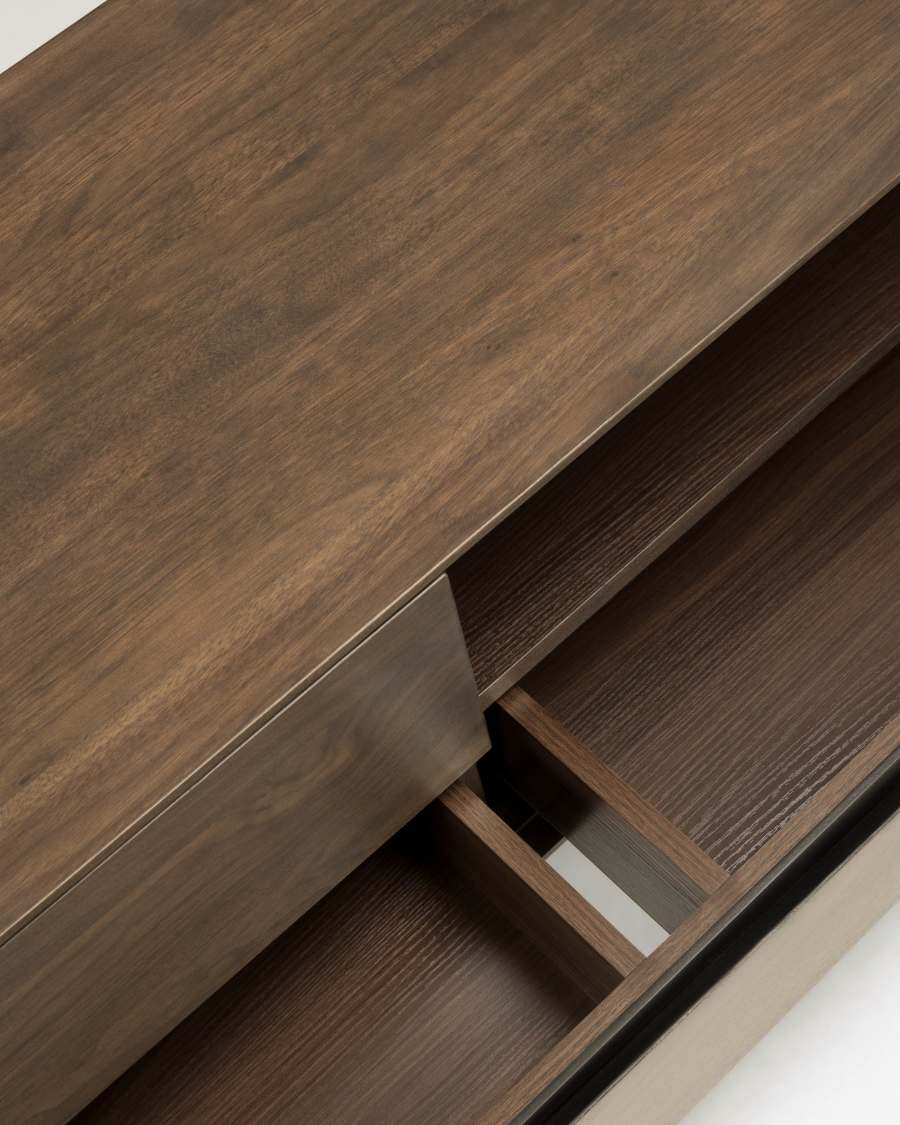 Cutt American walnut veneer TV stand with drawers and black finish steel, 180 x 56 cm