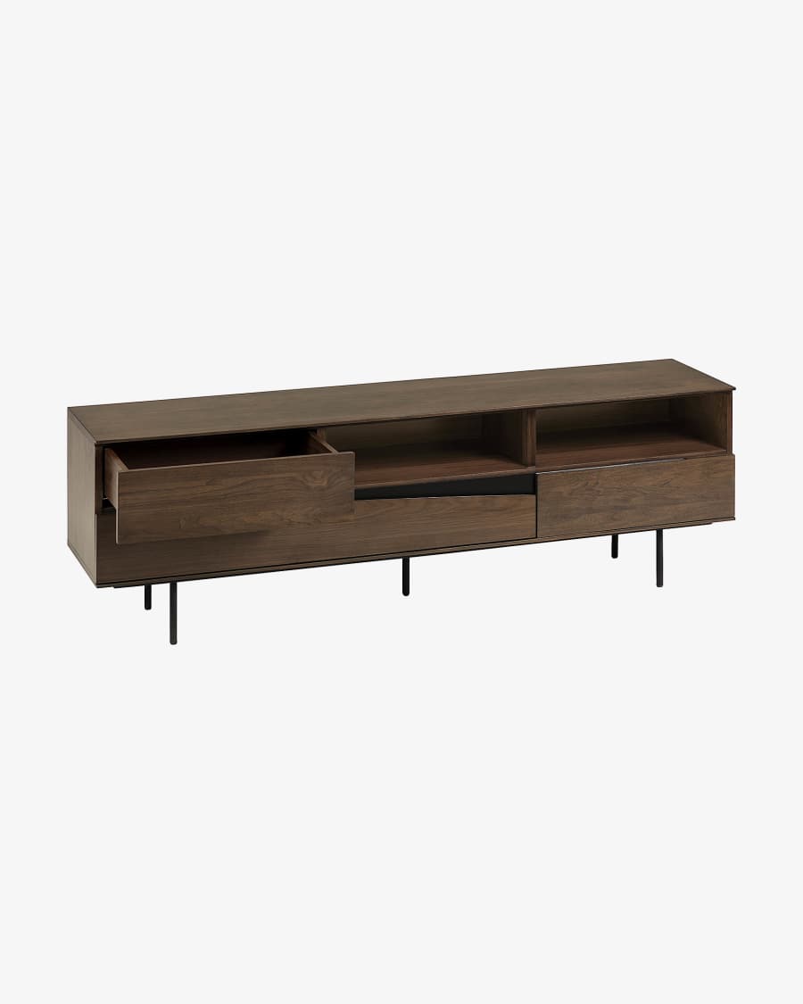 Cutt American walnut veneer TV stand with drawers and black finish steel, 180 x 56 cm