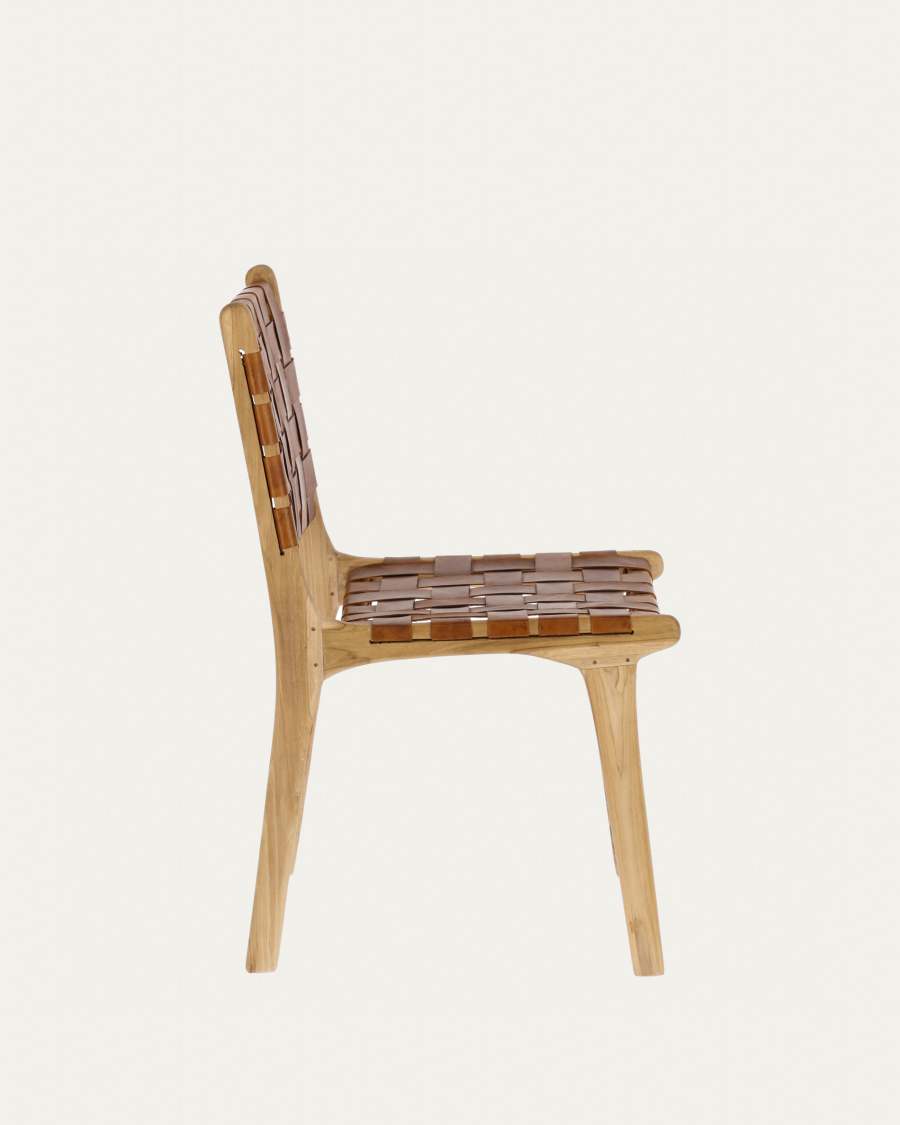 Calixta chair in leather and solid teak