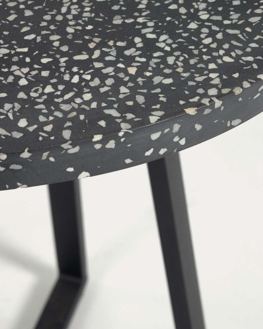 Tella round terrazzo table in black with steel legs, Ø 70 cm