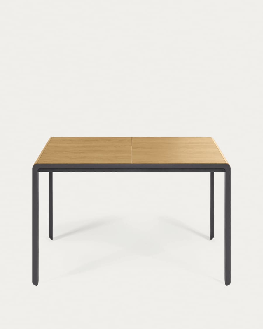 Table extensible Nadyria en contreplaqué de chêne et pieds en acier noir 120 (160) x 80 cm
