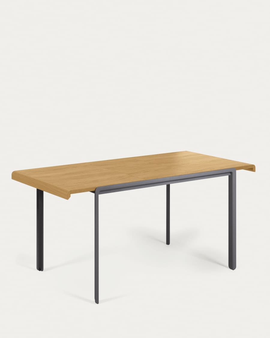 Table extensible Nadyria en contreplaqué de chêne et pieds en acier noir 120 (160) x 80 cm