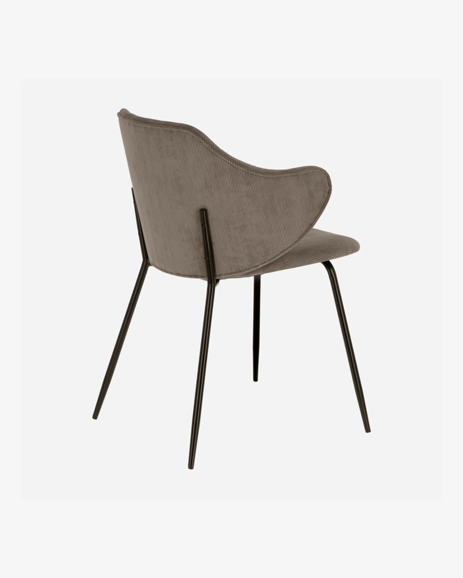 Suanne chair in dark grey corduroy with steel legs with black finish