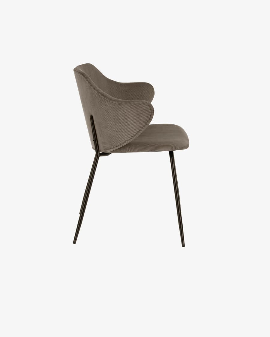 Suanne chair in dark grey corduroy with steel legs with black finish