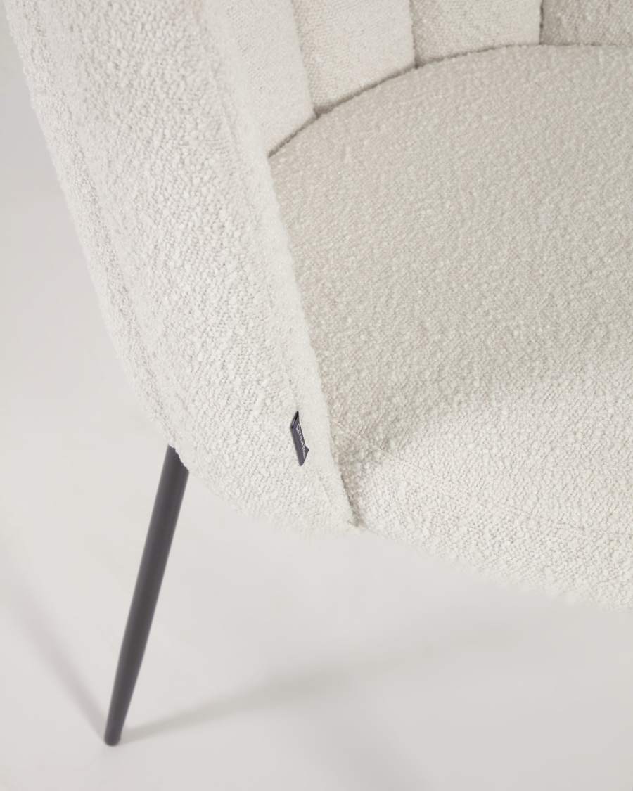 Aniela Stuhl Bouclé-Stoff weiß und Metall mit schwarzem Finish FR