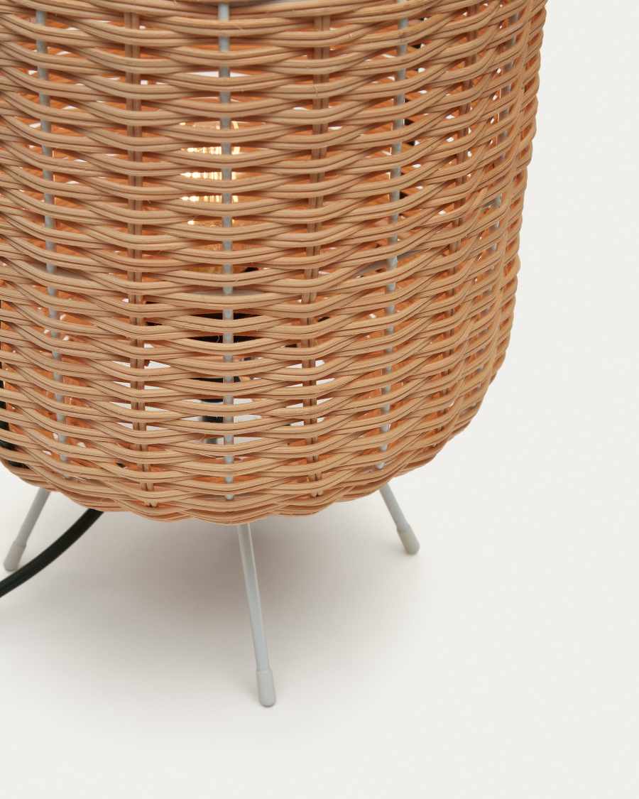 Lampada da tavolo Lumisa piccola in rattan finitura naturale e corda verde