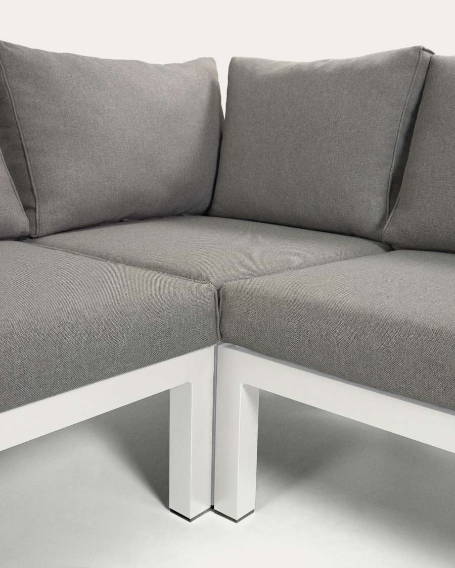 Duke outdoor set containing a 5-seater corner sofa and white aluminium table