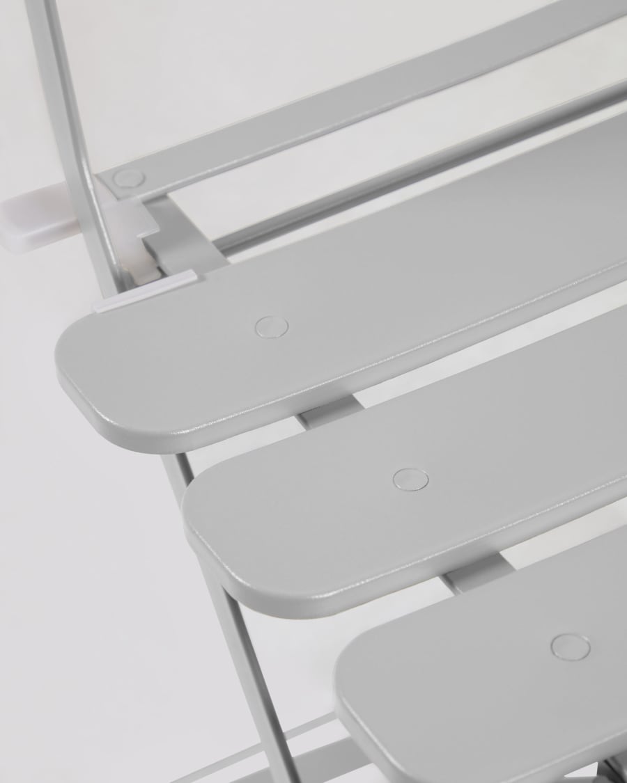 Beryl outdoor set of table and 2 folding chairs in light grey metal