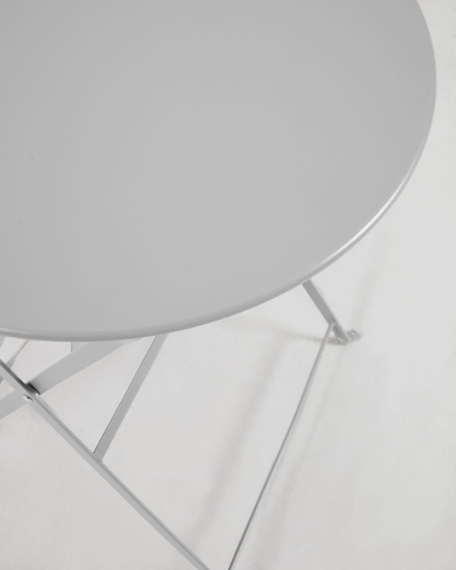 Beryl outdoor set of table and 2 folding chairs in light grey metal