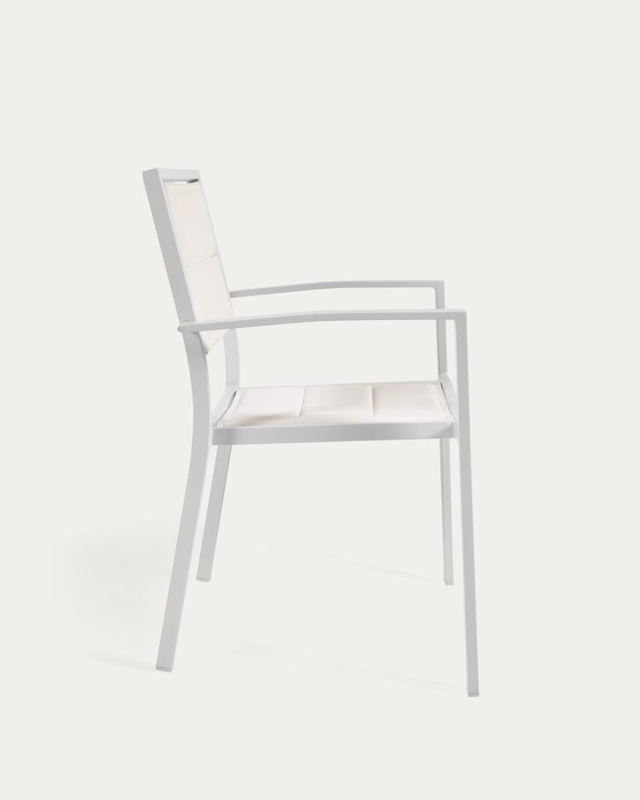 Sirley stackable outdoor chair in white aluminium and texteline