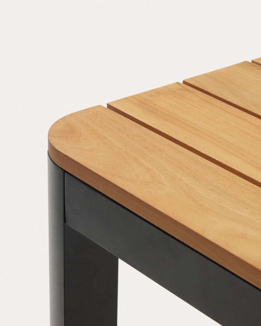 Table 100 % d'extérieur Bona bois de teck et aluminium finition noire 160 x 90 cm