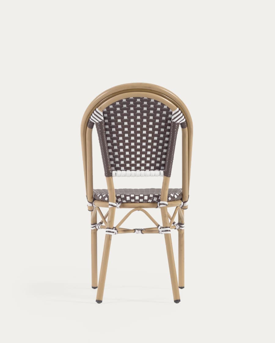 Marilyn stackable outdoor bistro chair in aluminium and synthetic rattan, brown & white