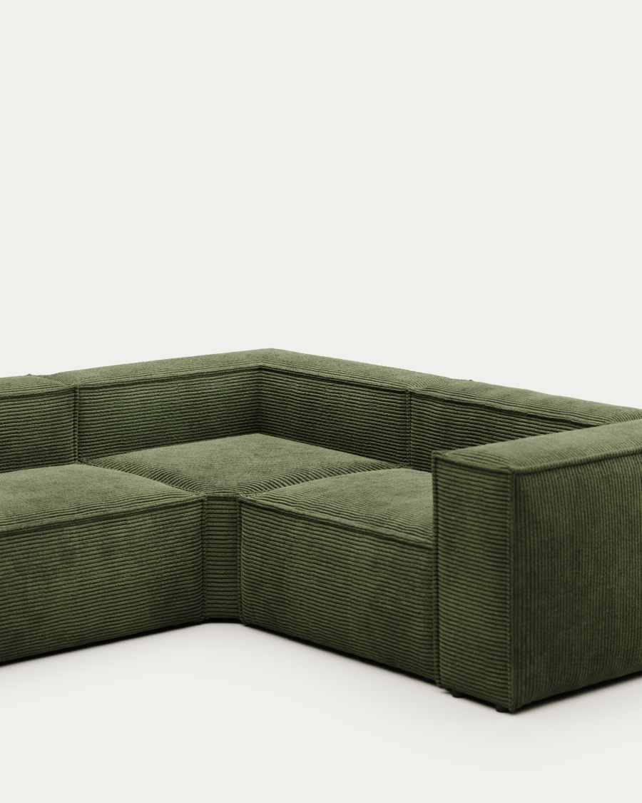 Divano ad angolo Blok 4 posti in velluto a coste spesse verde 320 x 230 cm / 230 x 320 cm FSC Mix Credit
