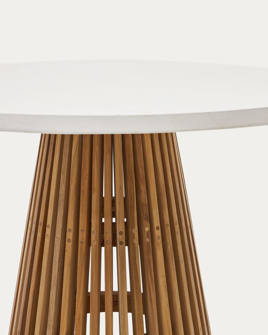 Alcaufar round outdoor table made of solid teak wood and white cement Ø 90 cm