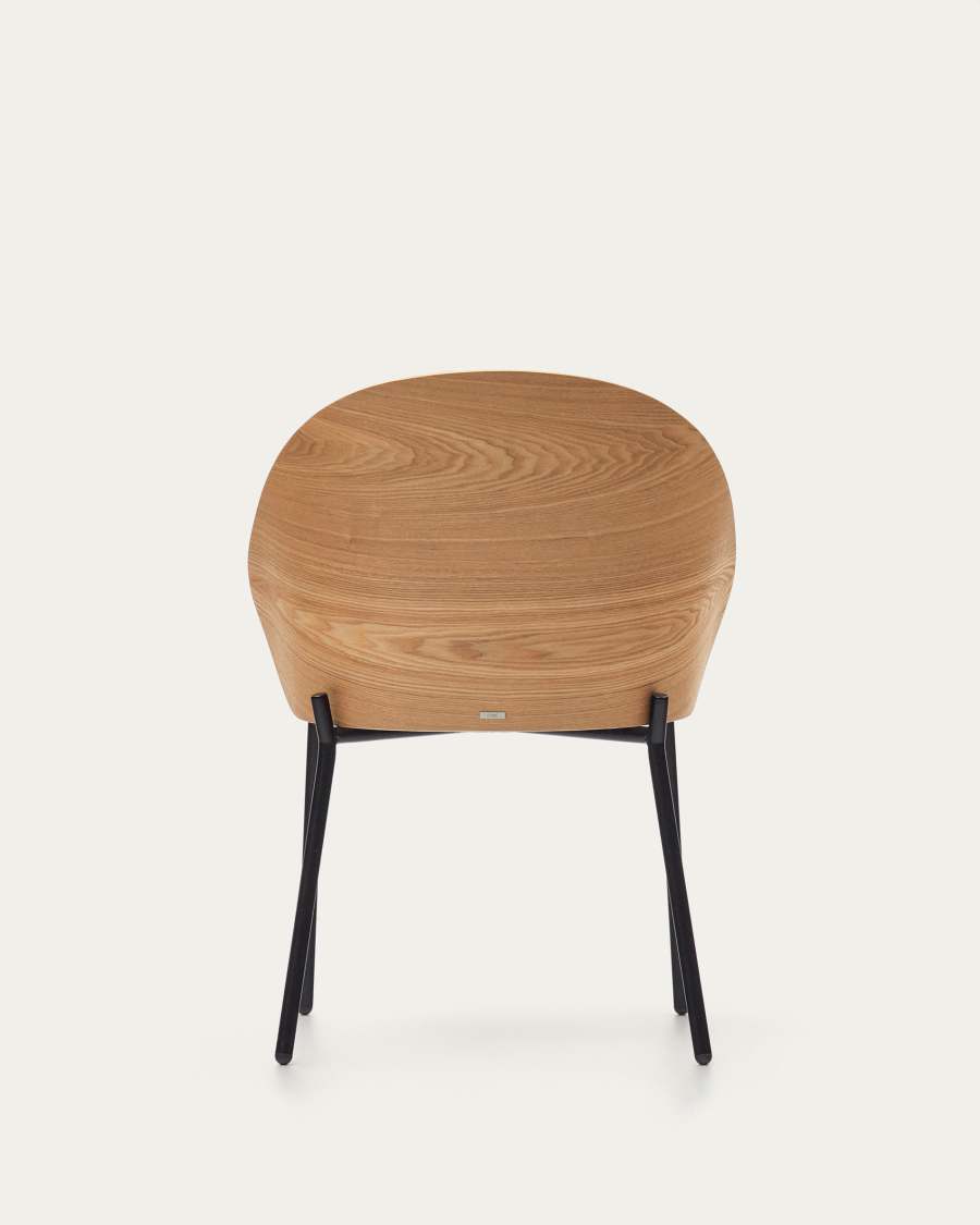 Eamy chair light grey chenille and ash wood veneer with a natural finish and black metal