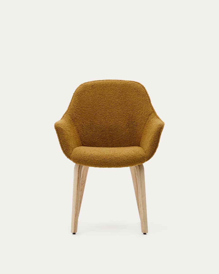 Aleli chair in mustard bouclé with solid ash wood legs and natural finish