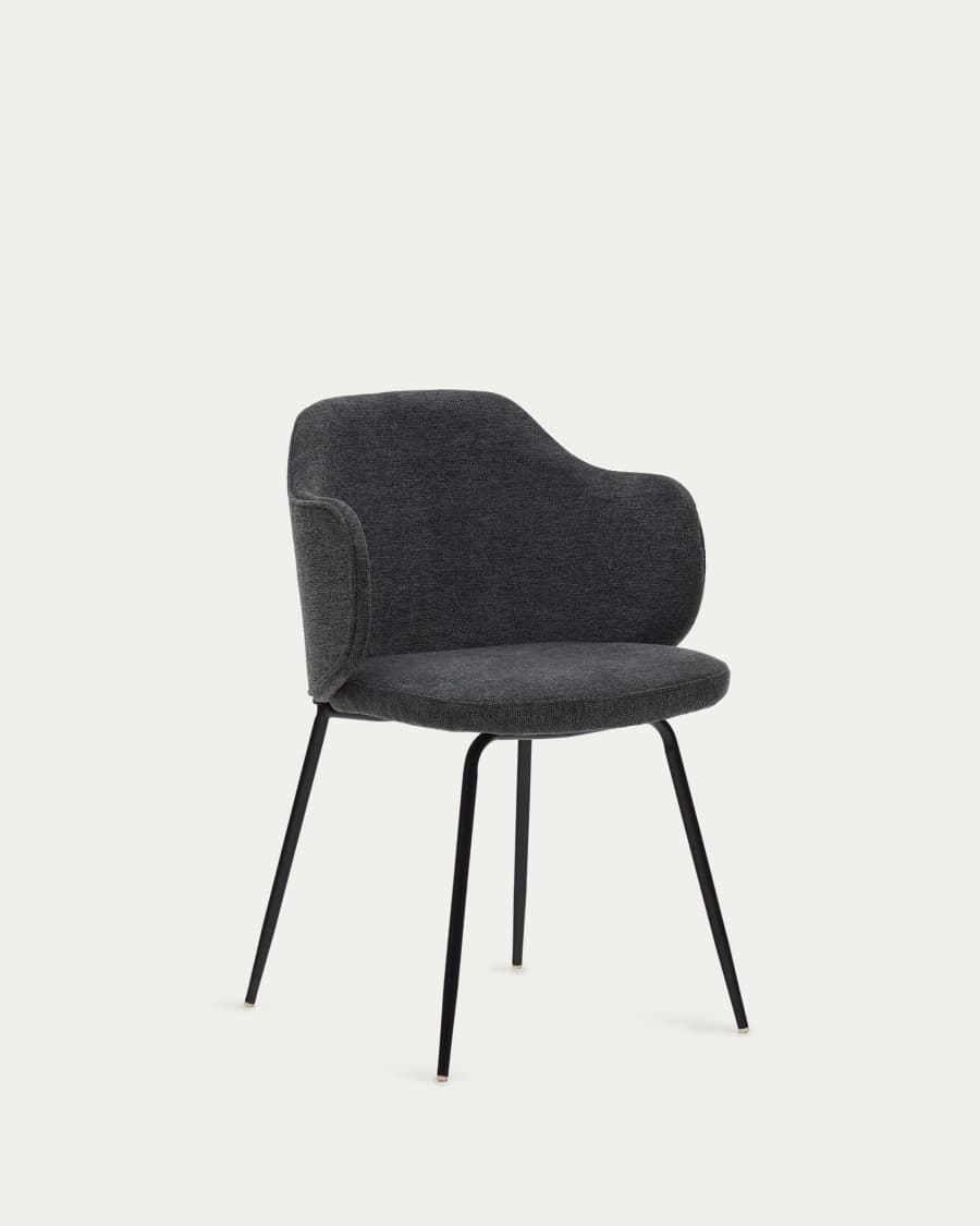 Yunia chair in dark grey with steel legs in a painted black finish FSC 100%