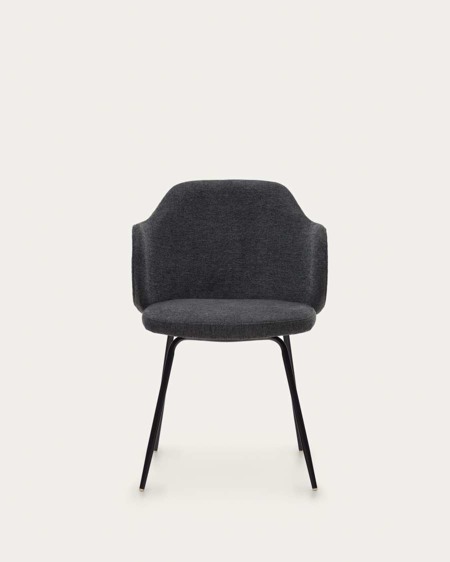 Yunia chair in dark grey with steel legs in a painted black finish FSC 100%