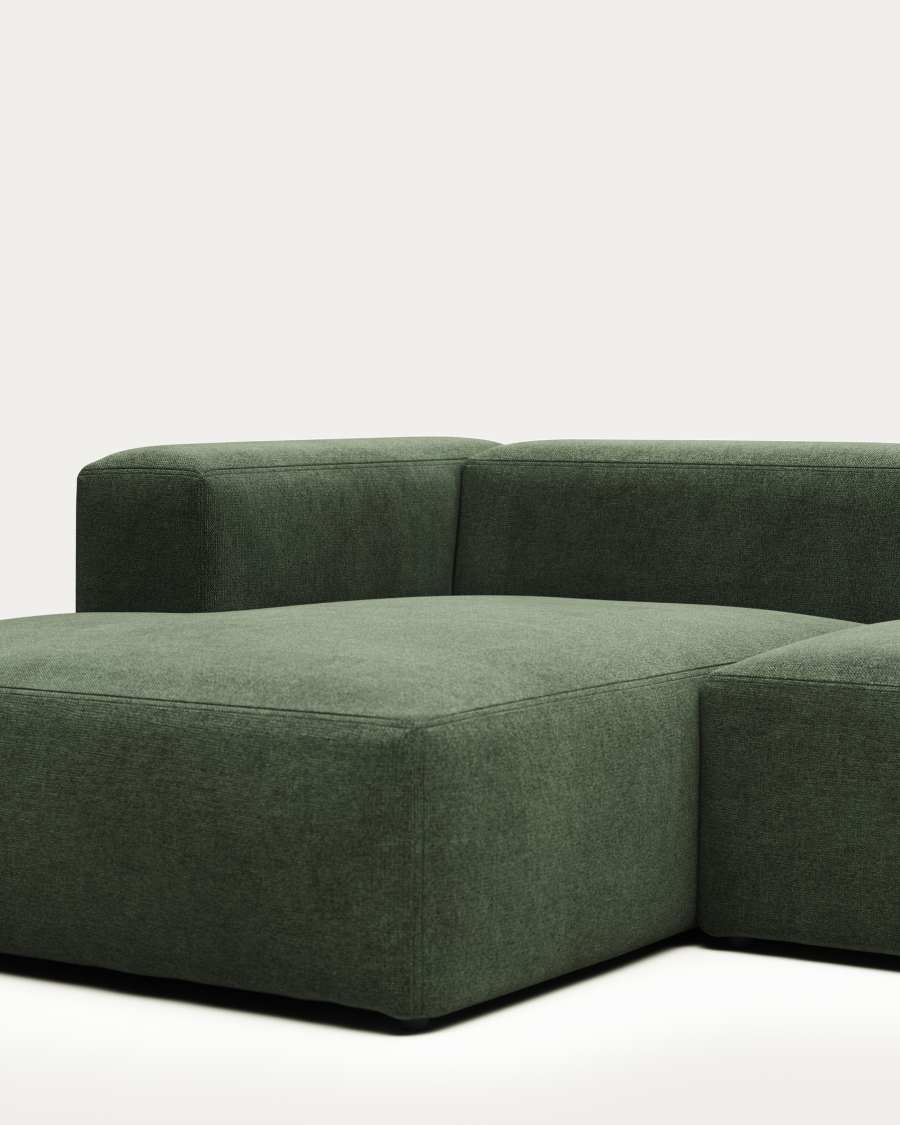 Blok fire-retardant 3-seater sofa with left chaise longue in green chenille 300cm