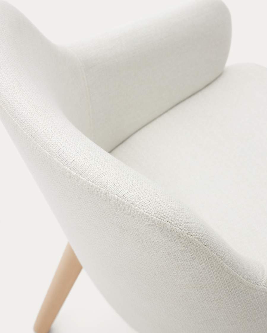 Nelida chair in beige chenille and solid beech wood in a natural finish FSC 100%