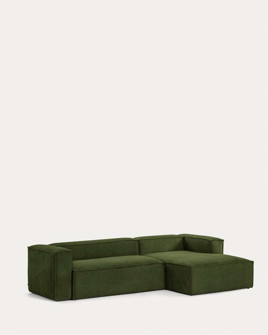 Divano Blok 3 posti in velluto a coste spesso verde con chaise longue destra 300 cm FSC Mix Credit