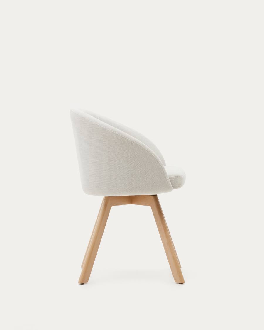 Marvin beige chenille swivel chair with solid beech wood legs in a natural finish FSC 100%