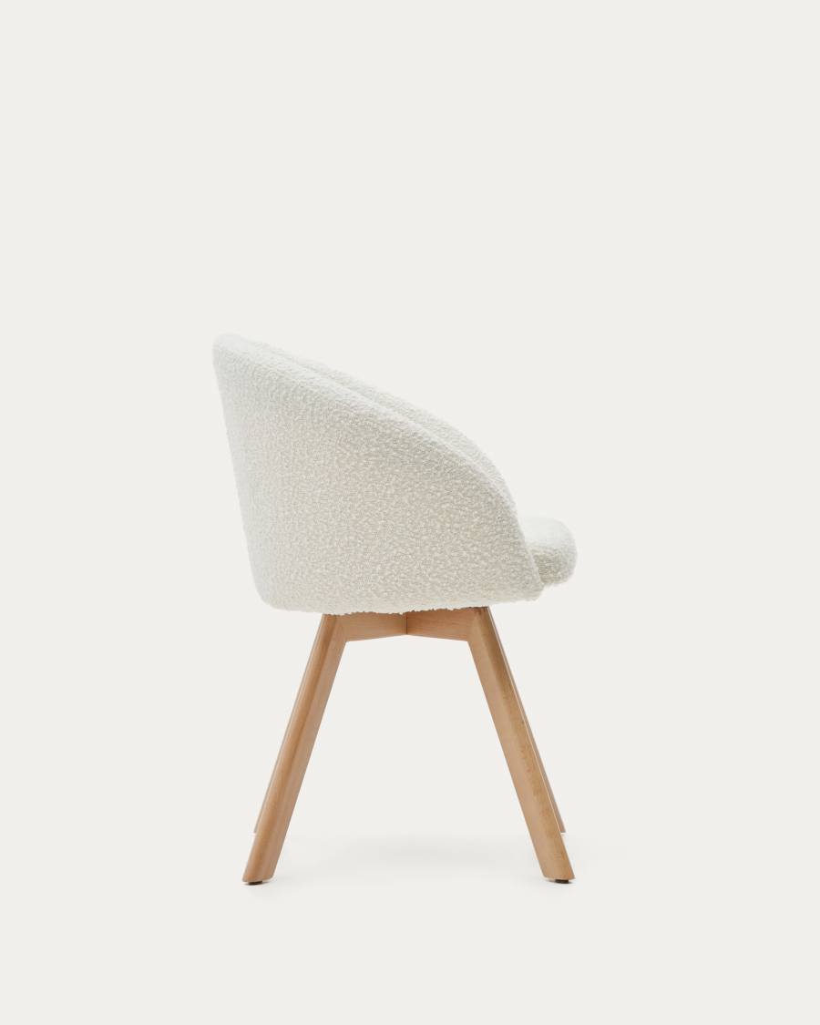 Marvin swivel chair in white bouclé with solid beech wood legs in a natural finish FSC 100%