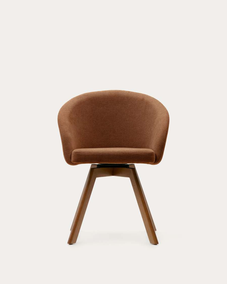 Marvin brown chenille swivel chair with solid beech wood legs with a walnut finish FSC 100%