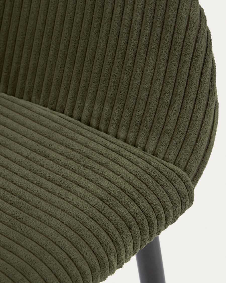Konna chair in dark green wide seam corduroy with steel legs and black painted finish