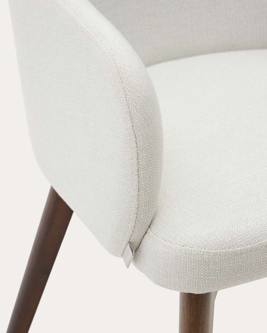 Nelida chair in beige chenille and solid beech wood in a walnut finish FSC 100%