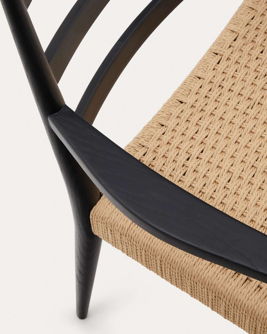 Analy chair with armrests in solid oak wood in a black finish and rope cord seat FSC 100%