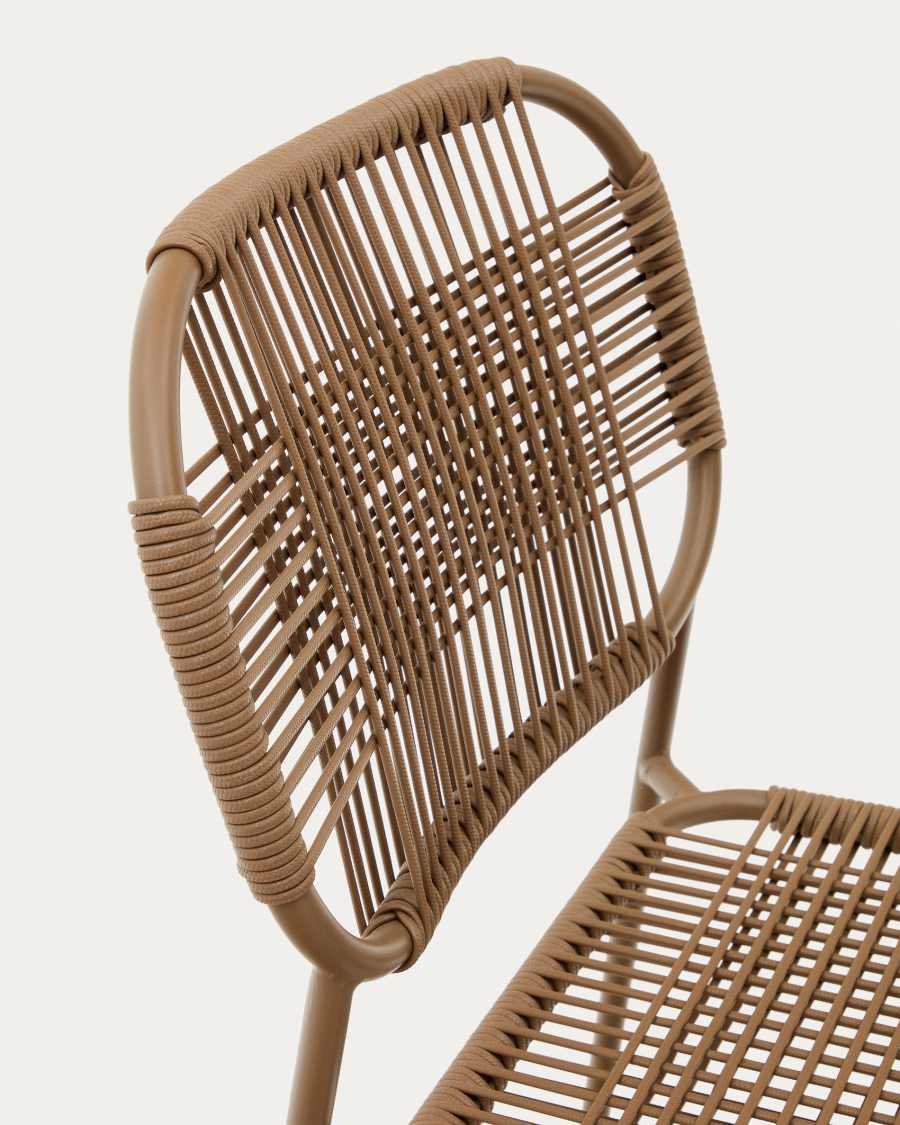 Talaier stackable outdoor chair made of synthetic rope and galvanized steel in brown finish