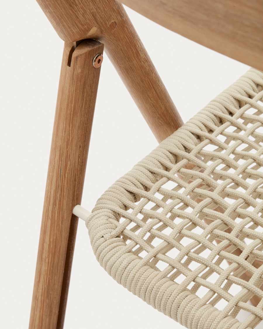 Dandara solid acacia wood folding chair, steel structure and white cord, FSC 100%