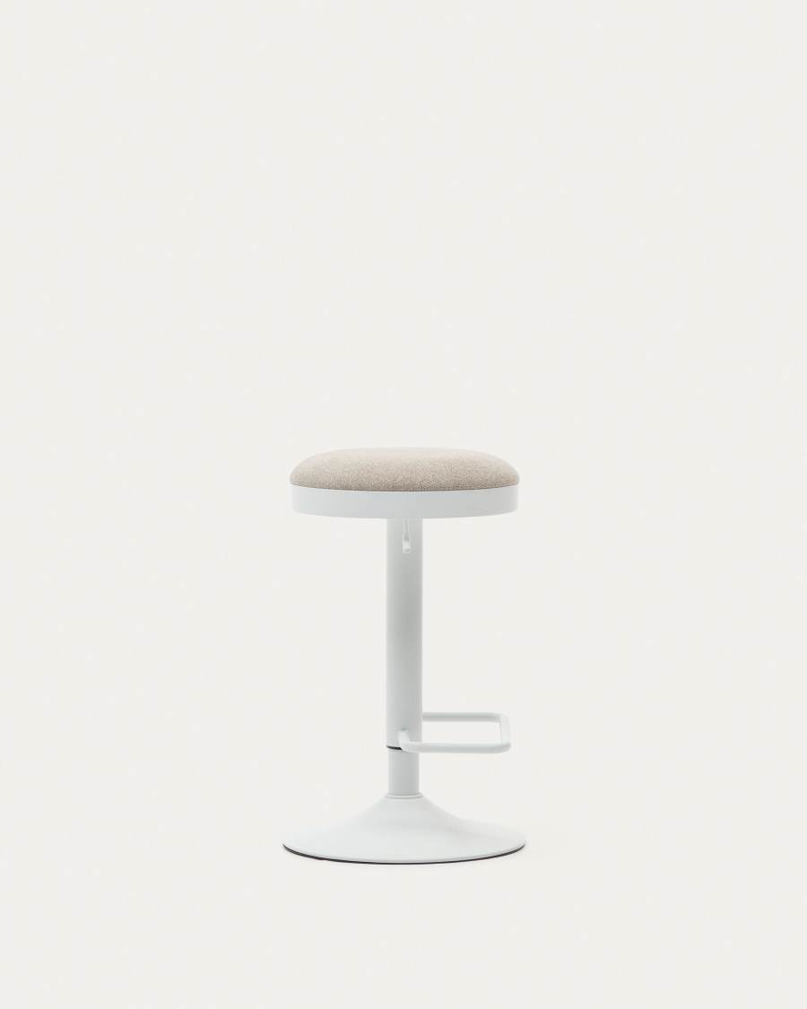 Zaib stool in beige chenille and matt white steel height 63-84 cm FSC 100%