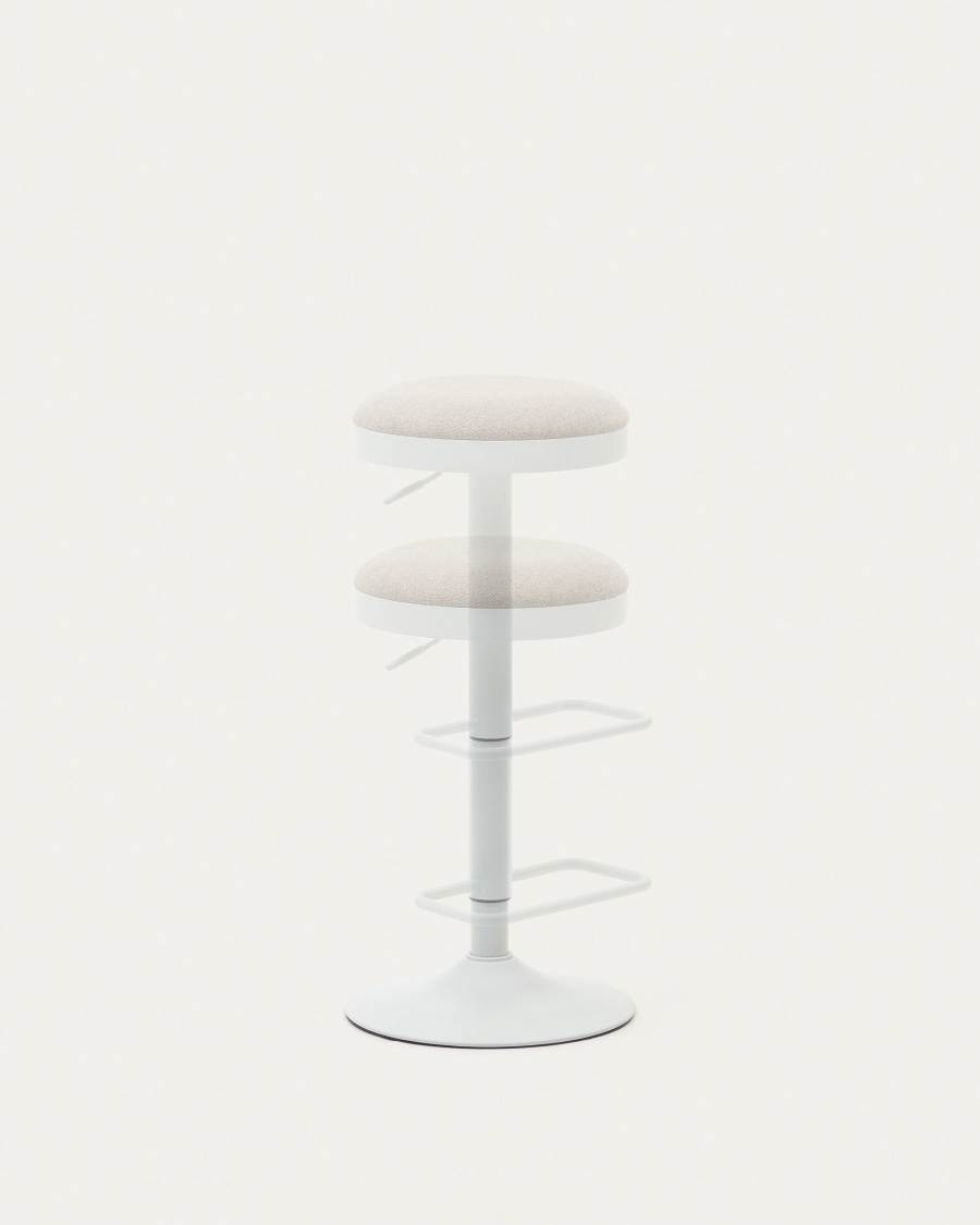 Zaib stool in beige chenille and matt white steel height 63-84 cm FSC 100%
