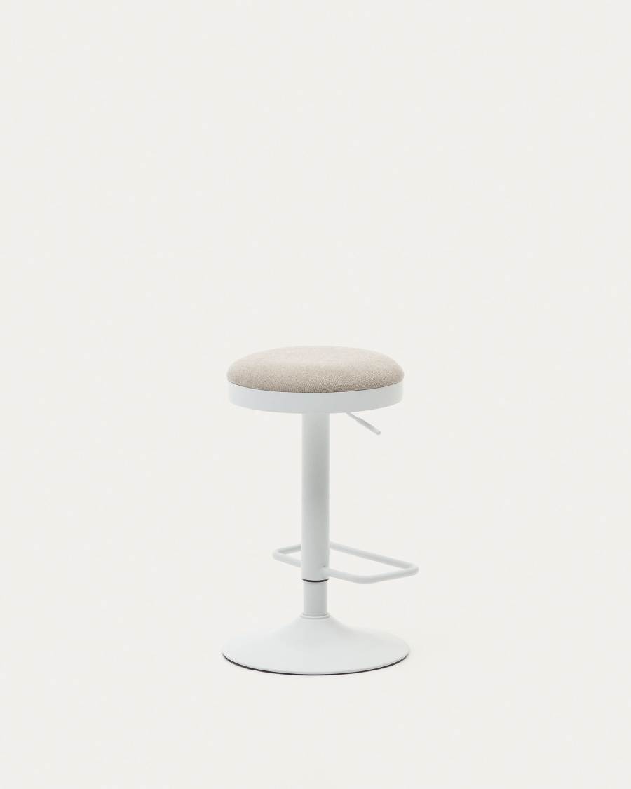 Zaib stool in beige chenille and matt white steel height 63-84 cm FSC 100%