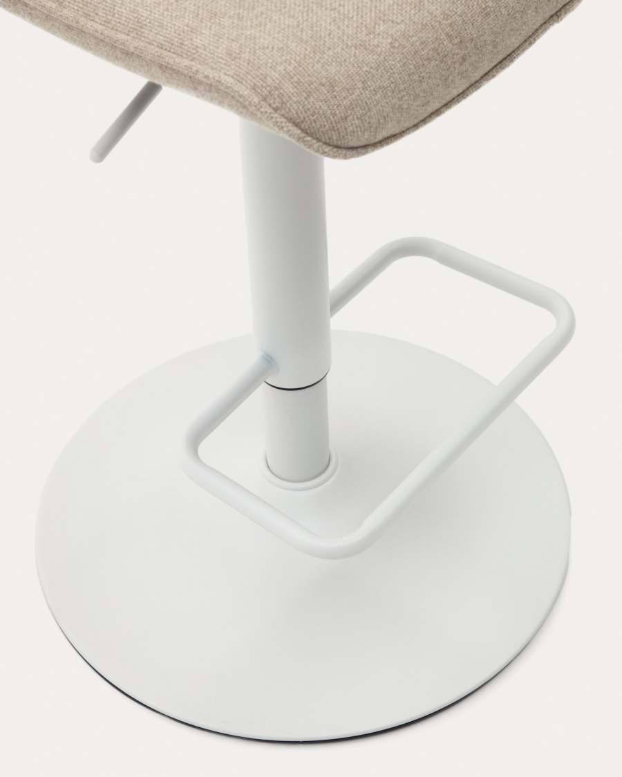 Zenda stool in beige chenille and matt white steel 81-102 cm FSC 100%
