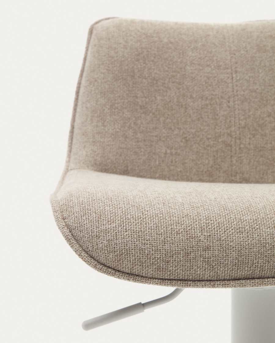 Zenda stool in beige chenille and matt white steel 81-102 cm FSC 100%