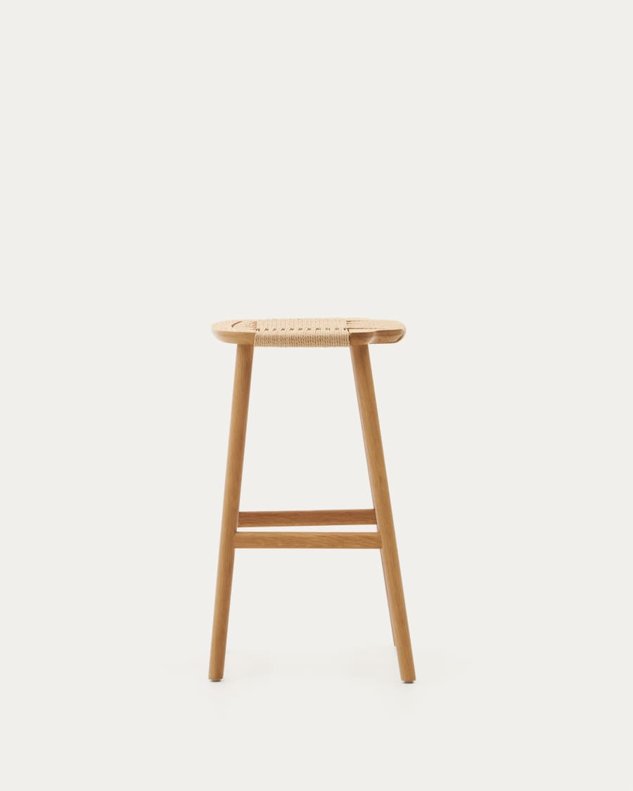 Enit stool made of beige paper cord and solid oak wood with natural finish, 65cm FSC Mix Credit