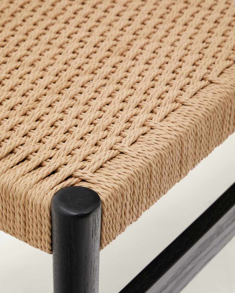 Banc Zaide en bois de chêne finition noire et assise en corde 120 cm FSC 100 %