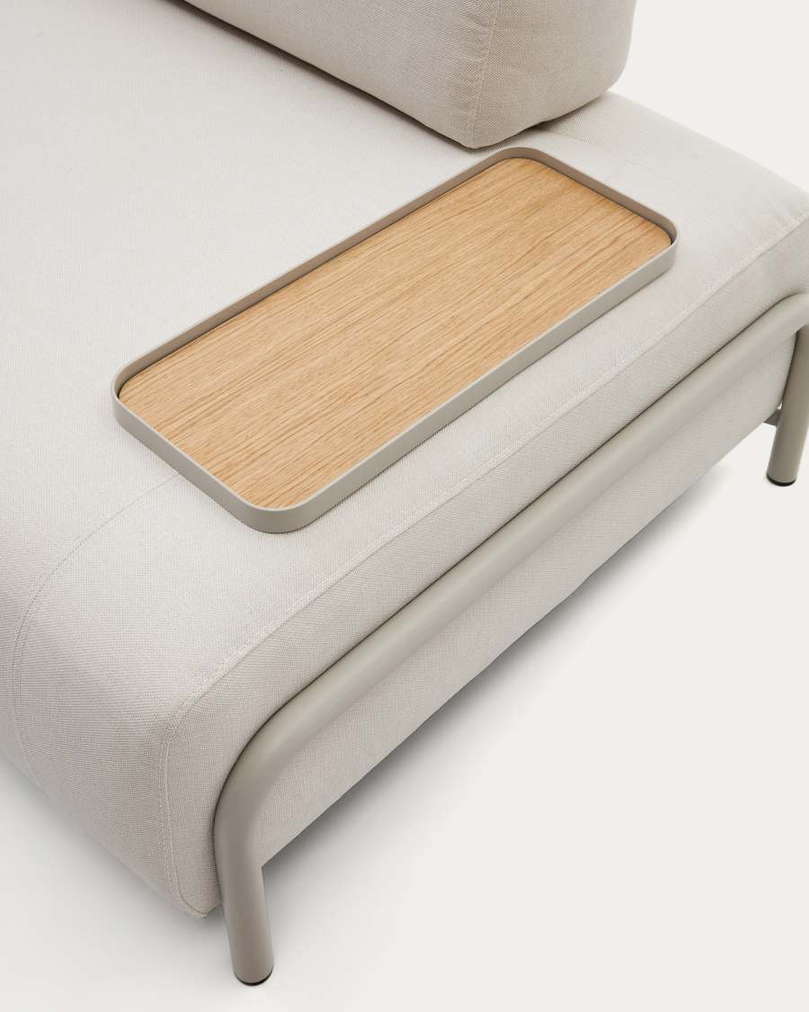 Compo-3-zitsbank van grijze chenille, klein eikenfineer blad en beige metalen structuur 232cm FSC Mix Credit