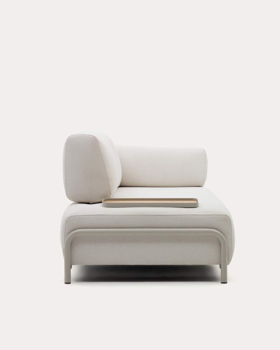 Compo-3-zitsbank van grijze chenille, klein eikenfineer blad en beige metalen structuur 232cm FSC Mix Credit