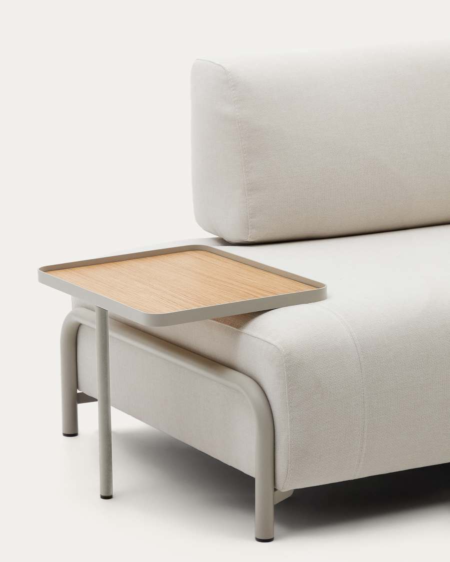 Vassoio grande Compo impiallacciato in rovere con finitura naturale e telaio metallico beige.