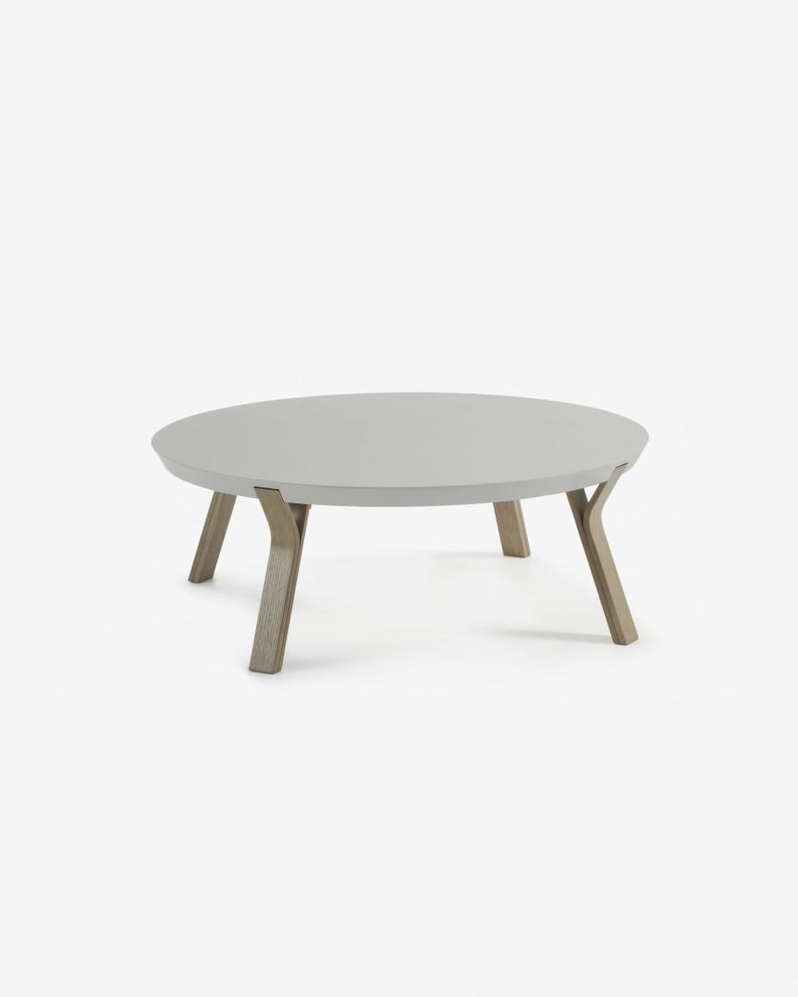 Table basse Dilos en chêne patiné gris et laqué gris Ø 90 cm