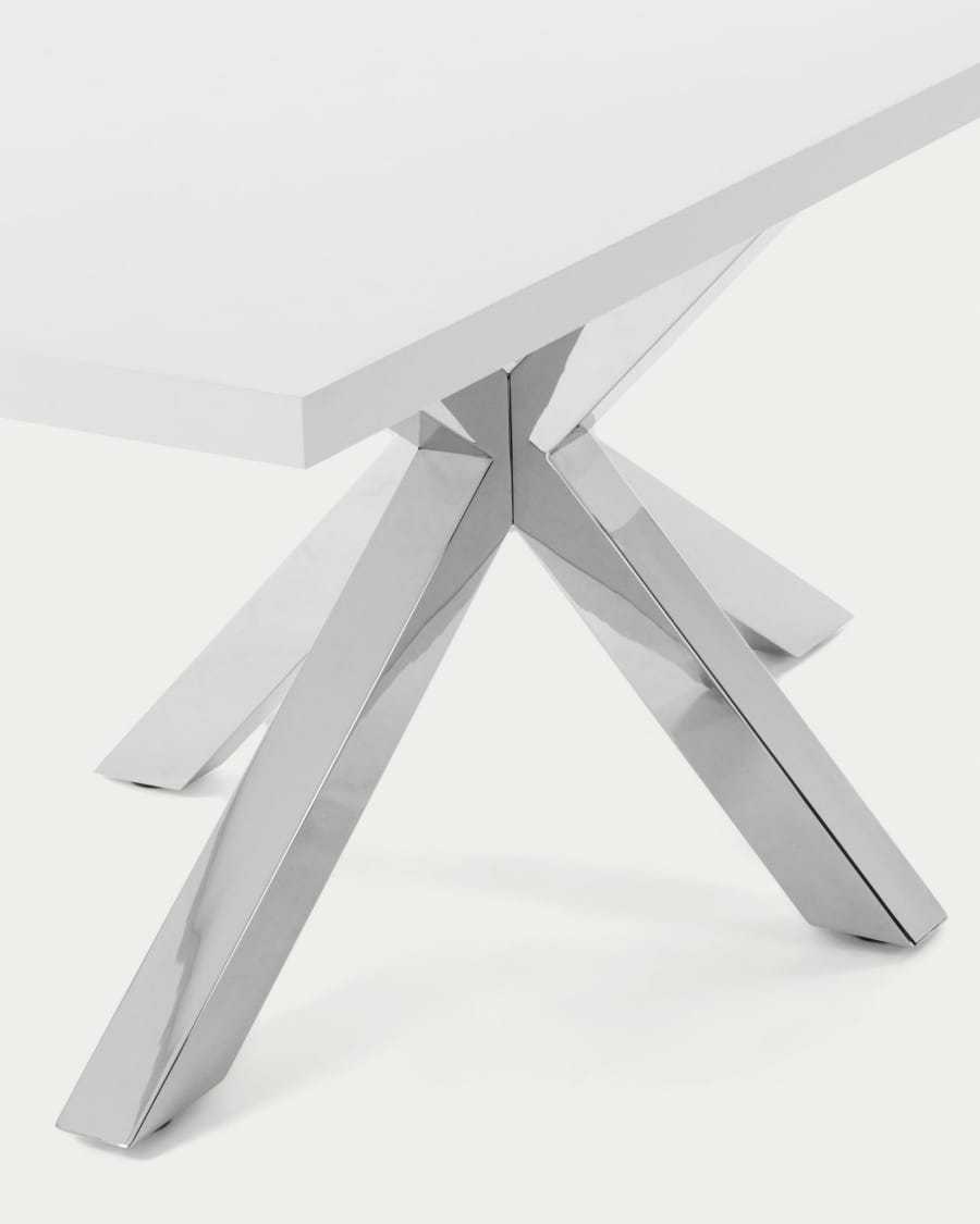 Tavolo Argo di melammina con finitura bianca e gambe in acciaio inossidabile 200 x 100 cm