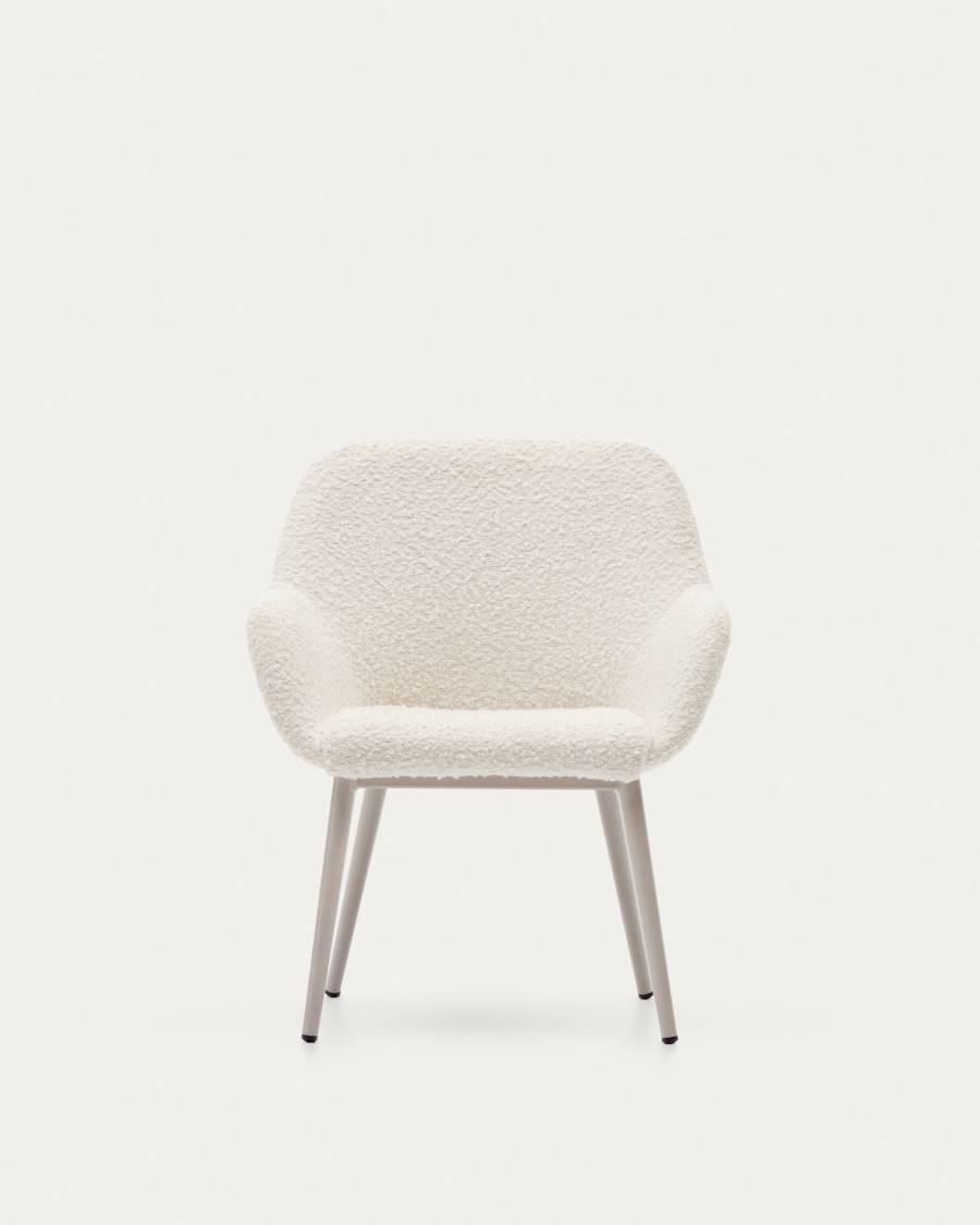 Konna children's chair in white bouclé with steel legs and a beige finish