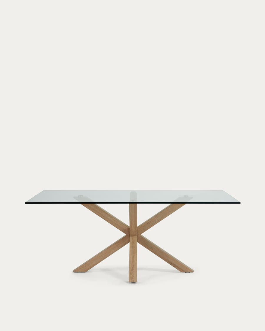 Argo glass table with steel legs with wood-effect finish 200 x 100 cm