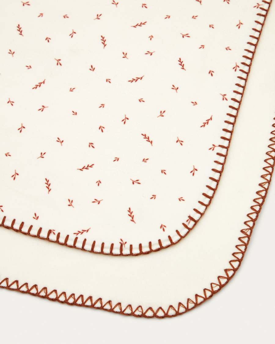 Deya fleece blanket with maroon leaf pattern, 68 x 103 cm