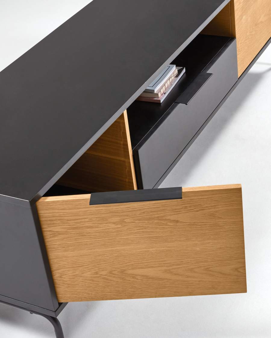 Savoi TV-Schrank 2 Türen 1 Schublade DM schwarze Lackierung Stahl in Schwarz 170 x 50 cm
